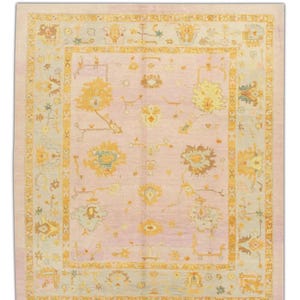 8x10 Handmade Turkish Oushak Rug Pink Blue Oriental Rug