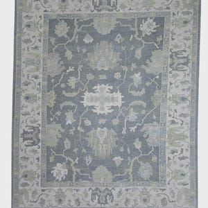 Turkish Oushak Rug – 12x15 Handwoven Rug in Gray & Blue Design