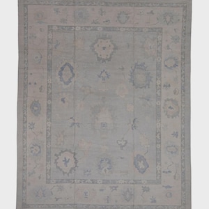 Turkish Oushak Rug – 12x15 Handwoven Rug in Gray & Blue Design