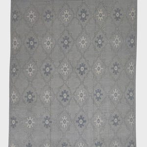 Turkish Oushak Rug – 12x14 Handwoven Rug in Blue & Cream Design