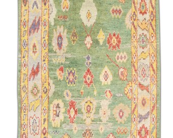 5x8 Handmade Turkish Oushak Rug Green Yellow Oriental Rug