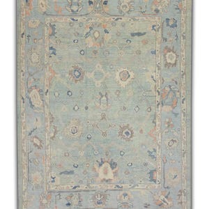 6x9 Handmade Turkish Oushak Rug Blue Coral Oriental Rug