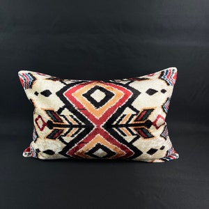 Pink and Orange Ikat Pillow Cover,Velvet Ikat Pillow,Lumbar Ikat Pillow,16x24 Velvet Throw Pillow,Accent Pillow,Decorative Throw Pillow