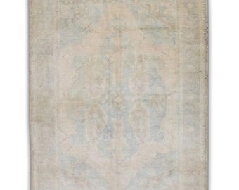 5x8 Vintage Turkish Rug Beige Blue Oriental Rug