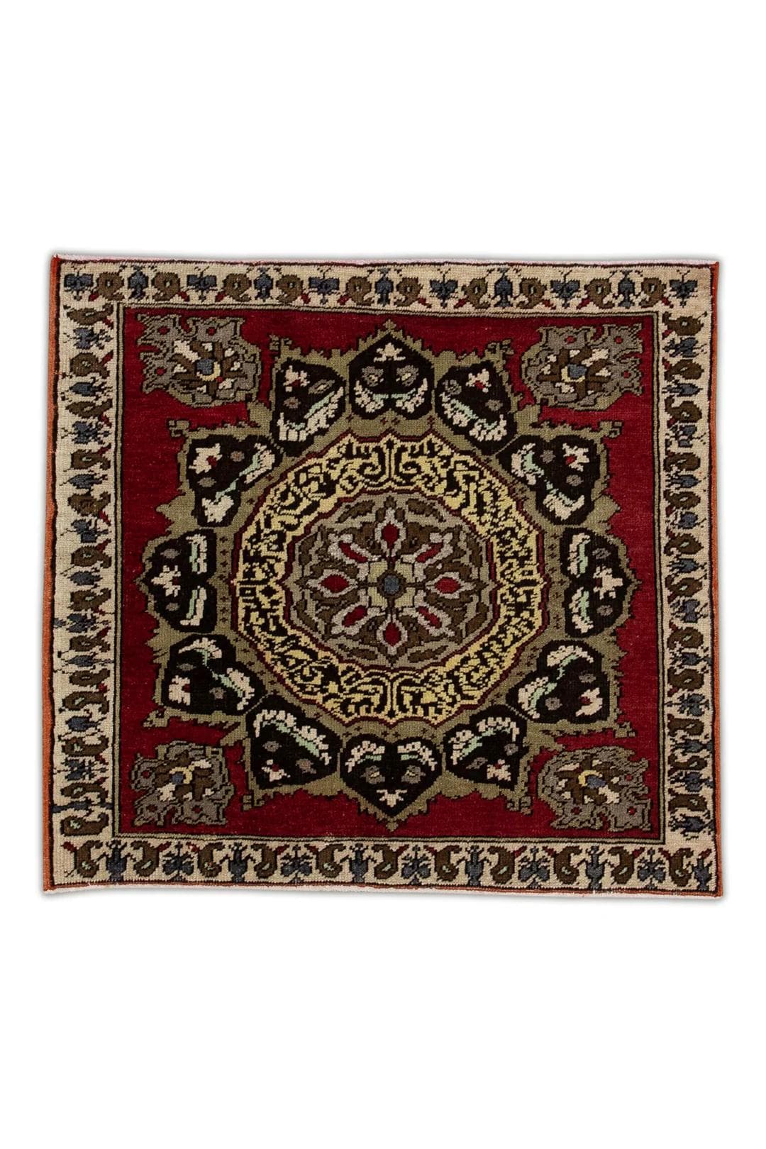 3x3 Vintage Turkish Rug Red Beige Anatolian Square Rug - Etsy