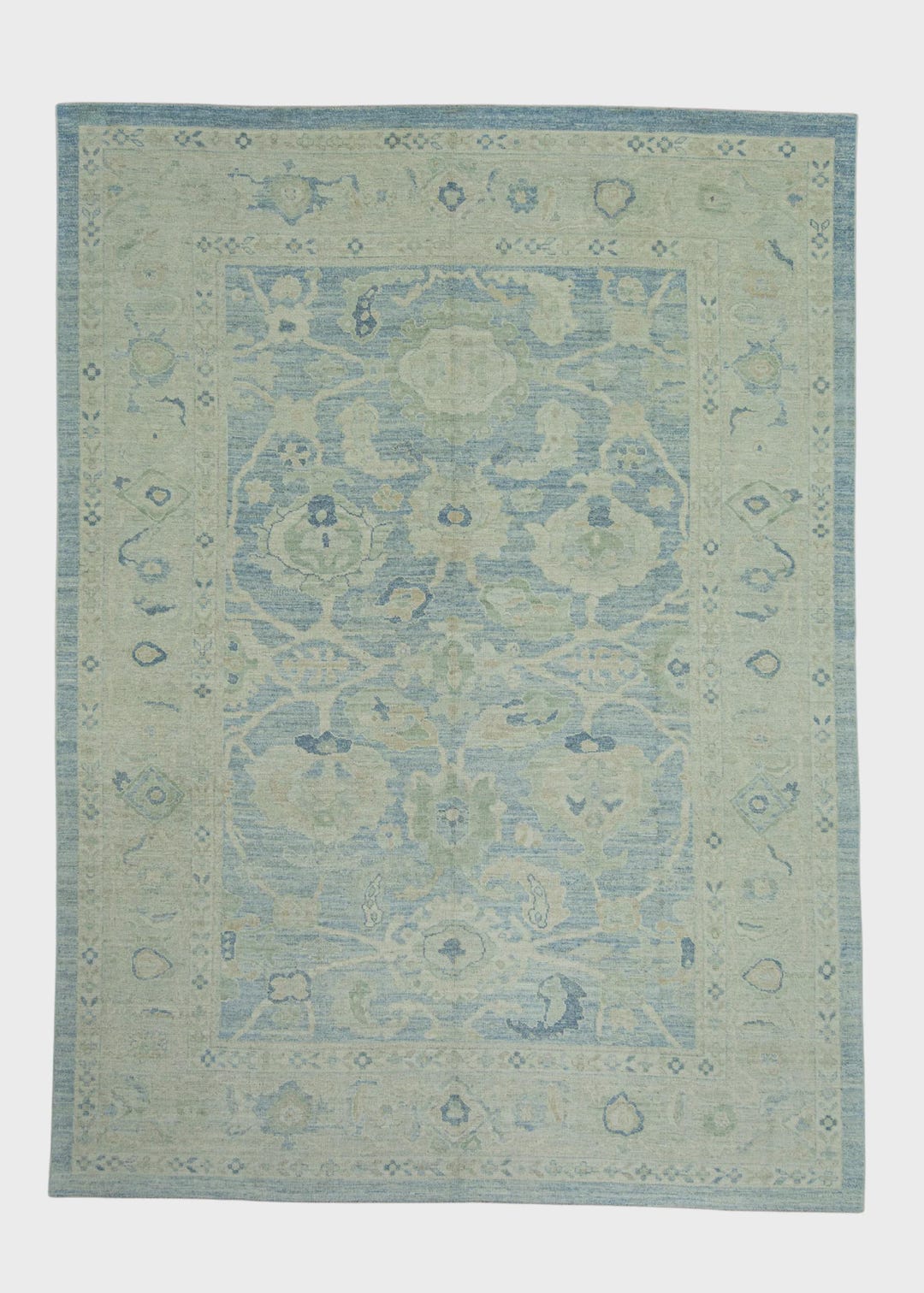 Turkish Oushak Rug – 10x14 Handwoven Wool Rug in Blue & Green Design - Etsy