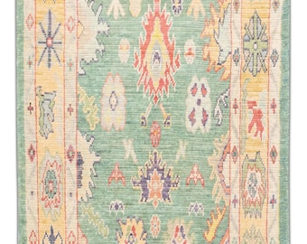 5x8 Handmade Turkish Oushak Rug Green Yellow Oriental Rug