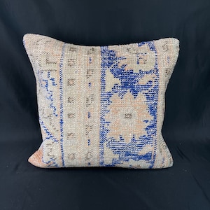 Turkish Rug Pillow, 20 x 20 Pillow, Oushak Pillow, Lumbar Pillow, Rug Cushion Cover, Organic Pillow Cover, Turkish Pillow, Throw Pillow