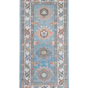 Handmade Turkish Oushak Rug Blue Orange Oriental Rug 2&#39;9&quot; x 5&#39;10&quot;