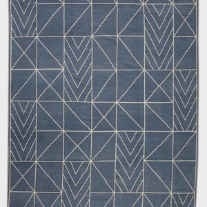 Turkish Tulu Rug – 13x16 Handwoven Wool Rug in Blue & Beige Design