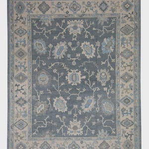 Turkish Oushak Rug – 12x15 Handwoven Rug in Blue & Gray Design