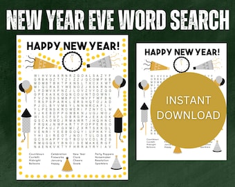 Juego de búsqueda de palabras de Feliz Año Nuevo, actividad festiva (PDF)