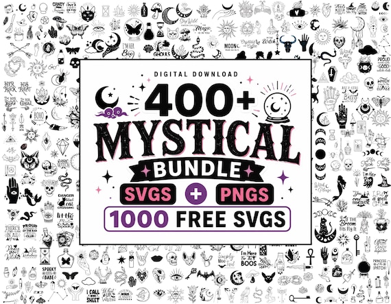 Mystical SVG PNG Bundle, Boho Celestial svg bundle, Spiritual Woman Mystic Moon svg, Witchy svg, Magic Svg, Mystic Cat svg, Witchcraft Svg