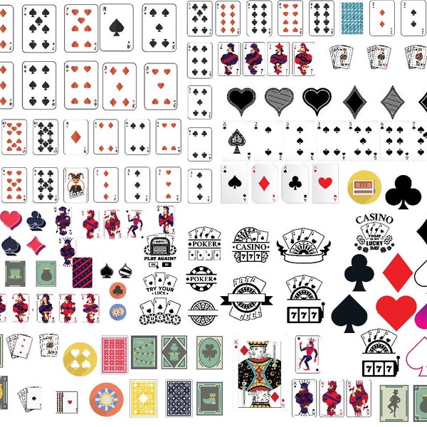 Full Playing Cards Deck svg png bundle, poker cards svg, deck Cut File Silhouette Ace Spades Clubs Hearts Diamonds King Queen Jack Joker