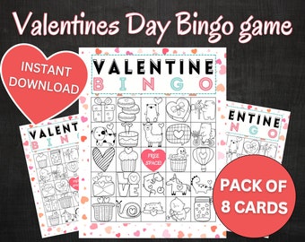 Jogo de Bingo do Dia dos Namorados para Crianças e Adultos (Para Imprimir, 8 Cartões)