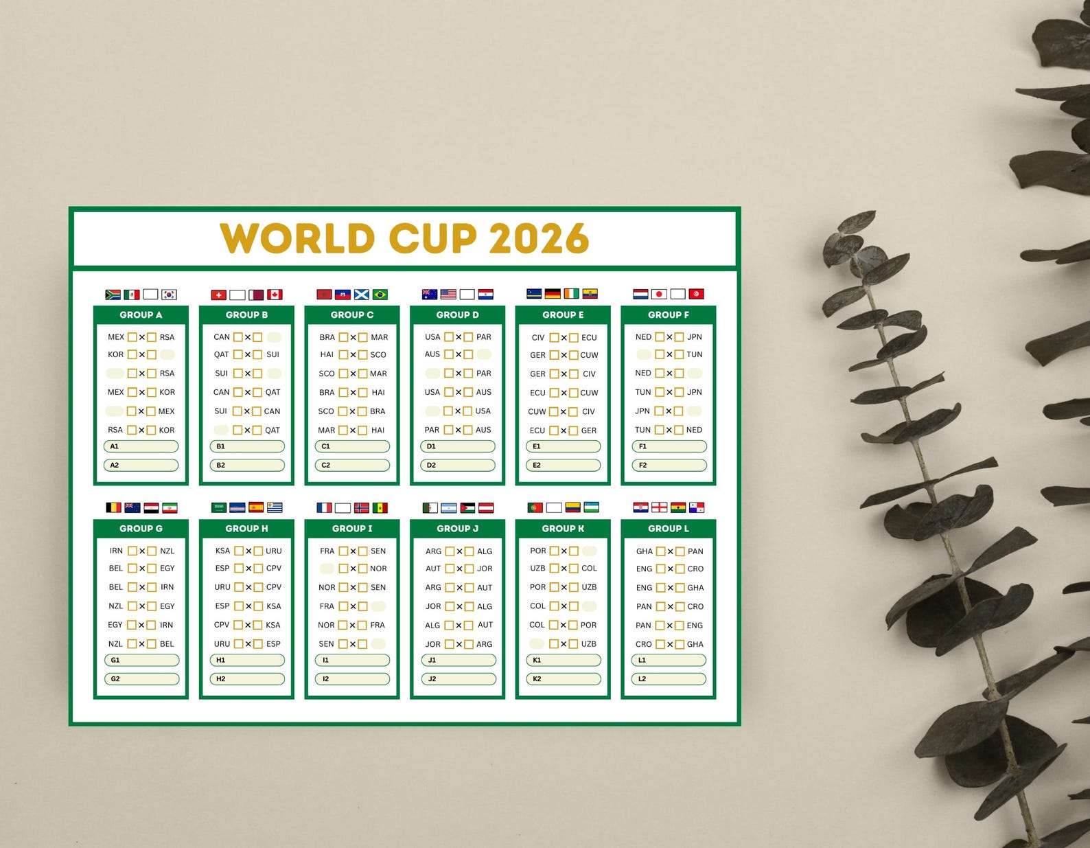 World Cup 2026 Printable Wall Chart, Match Schedule & Results Tracker