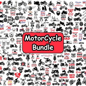 K&ouml;nnte beinhalten: Eine Sammlung von 100 Motorrad-SVG-Schnittdateien. Die Designs zeigen verschiedene Motorrad-bezogene S&auml;tze, wie "Born to Ride", "Life is a Journey" und "Ride Free".