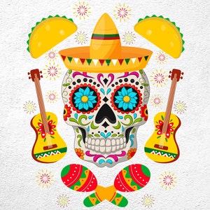 Cinco de Mayo svg Clipart, Bright Sugar Skull SVG PNG, mexikanischen Schädel svg, Tag der Toten svg, Sugar Skull Wasserschiebe svg-Dateien für Cricut
