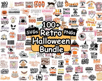 Paquete SVG retro de Halloween, clipart de Halloween, fantasma SVG, fantasma SVG, hippie SVG, retro SVG, camiseta SVG de Halloween, diseños de sublimación de calabaza