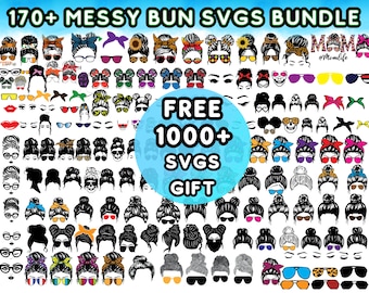 Messy Bun SVG Bundle, Leopard, Skull, Floral Designs (Digital Download)