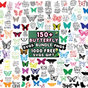 Lot de papillons svg, svg citations de papillons, paquet Png, clipart papillon en couches, papillons, Svg papillon pour Cricut, Silhouette de papillon