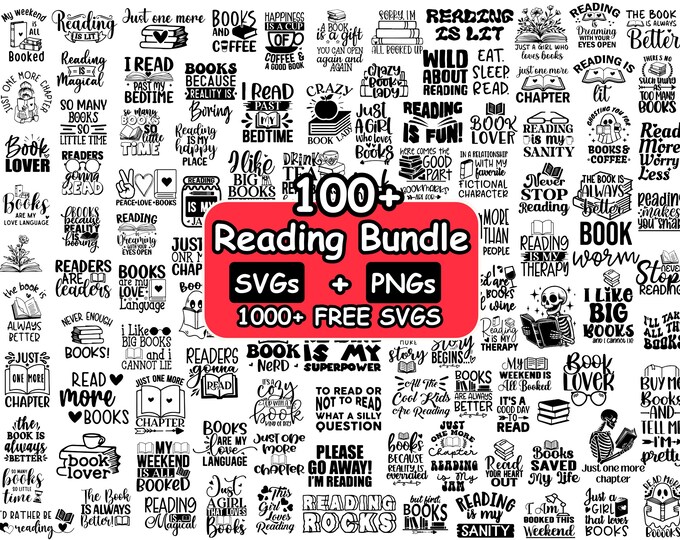 Book Reader SVG Bundle, PNG, Book Reading Silhouette, Cut Files for ...