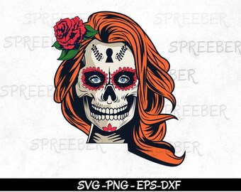 Sugar Skull Girl SVG, Dia de los Muertos PNG, Arquivo Cricut Cut
