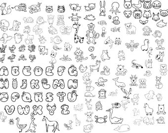Animal svg bundle, Doodle Svg, Pet svg, Animal clipart, nursery svg, Baby Animal Svg, Animal clipart, Zoo, Safari animal svg, Doodles Png