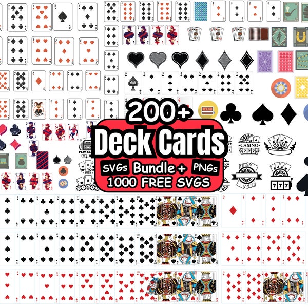 Full Playing Cards Deck svg png bundle, poker cards svg, deck Cut File Silhouette Ace Spades Clubs Hearts Diamonds King Queen Jack Joker