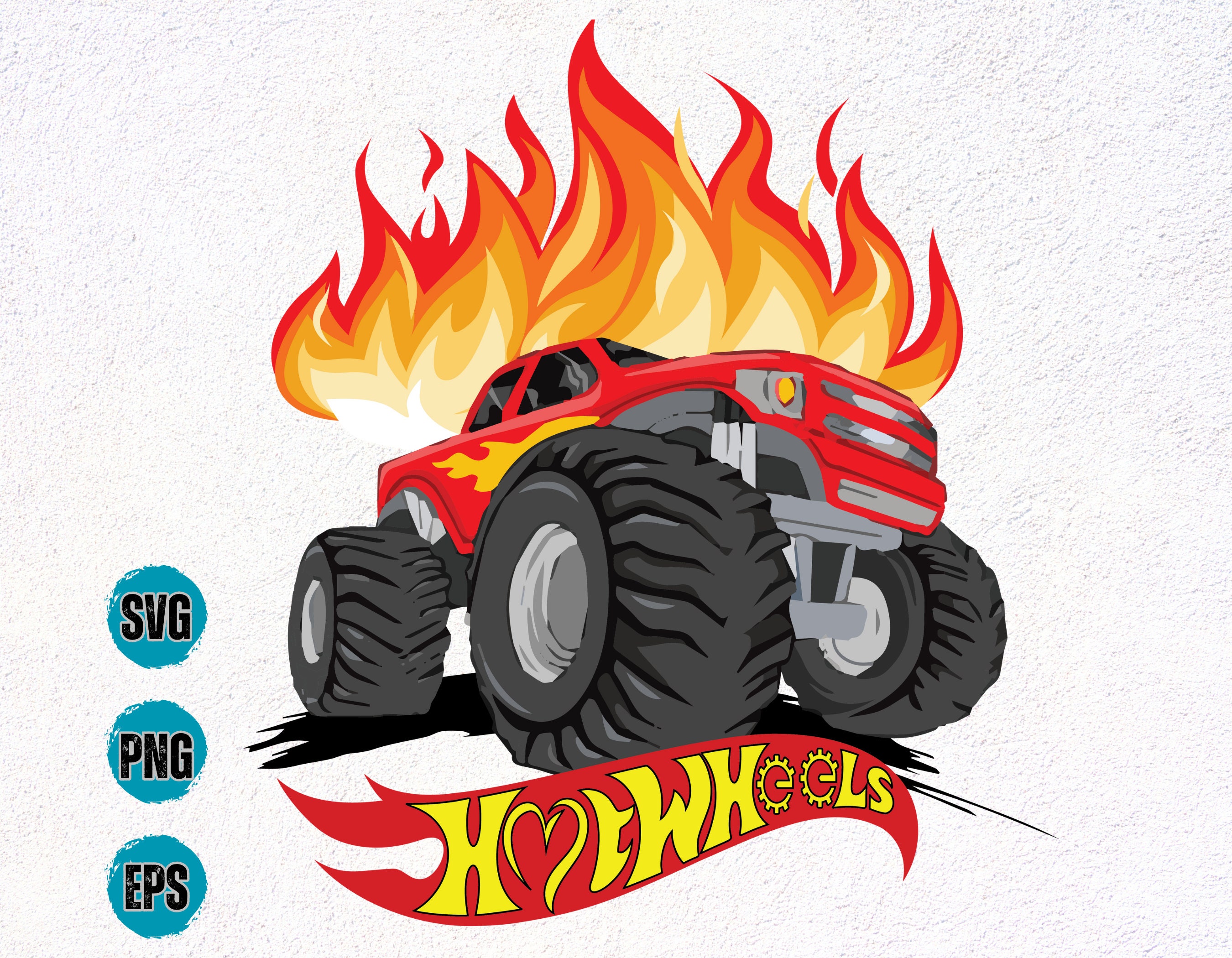  Large Manly Dangerous Monster Truck Cartoon - Vintage Black Car  with Flames Vinyl Sticker : Tools & Home Improvement