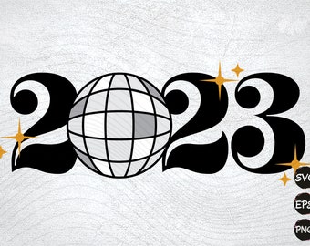 Bola de discoteca SVG PNG 2023, gráfico de festa de ano novo (download digital)