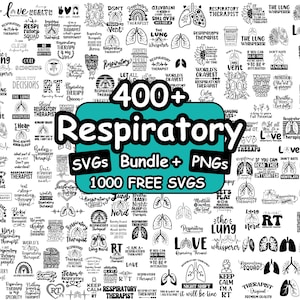 Puede incluir: Un collage de ilustraciones en blanco y negro con diseños de terapeutas respiratorios. El texto incluye frases como "Respiratory Therapist", "The Lung Whisperer", "Keep Calm I'm a RT", y "Love Respiratory Therapy". La imagen también incluye un gráfico de pulmones y un girasol.