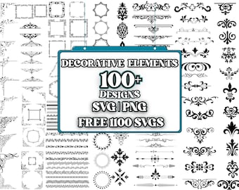 Paquete SVG de elementos decorativos, adornos vintage bohemios, bordes divisores, divisor de texto, flecha, borde, boda