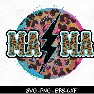 Mama Lightning Bolt Leopard Cheetah Print Png Diseño de sublimación, Rock Mama png, Leopard Mama Brush, Leopard Brush svg, Leopard Pattern Svg