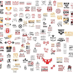 Pakiet motywacyjnych cytatów Svg, pakiet siłowni Svg, pakiet ćwiczeń Svg, fitness Svg, plik cięcia siłowni, inspirujący Svg, siłownia Cricut, grafika wektorowa siłowni