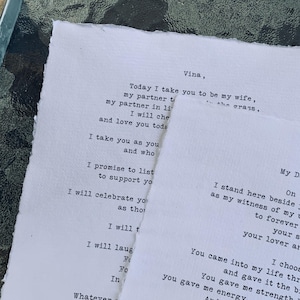 Custom Wedding Vows on Handmade Cotton Paper - Personalized Keepsake