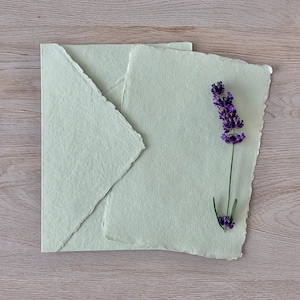 A7 SAGE GREEN Cotton Envelopes A7 Cotton Envelope Deckle Edge Paper Deckled Edge Paper Cotton  Envelopes Handmade Paper Wedding Invitations
