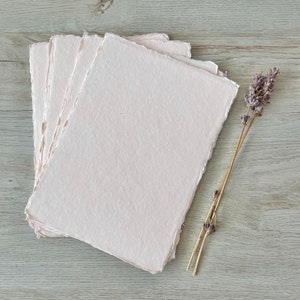4.25x6" BLUSH 150 gsm Handmade Deckle Edge Cotton Rag Paper Torn Edge RSVP or Details Card Deckled Edge Paper Stationery Wedding Invitations