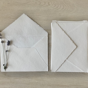 A7 WHITE Cotton Envelopes A7 Cotton Envelope Deckle Edge Paper Deckled Edge Paper Cotton Paper Envelopes Handmade Paper Wedding Invitations
