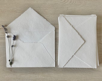 A7 WHITE Cotton Envelopes A7 Cotton Envelope Deckle Edge Paper Deckled Edge Paper Cotton Paper Envelopes Handmade Paper Wedding Invitations