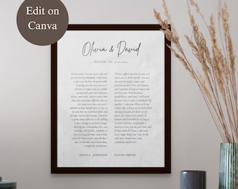 Personalized Vow Keepsake Print, Custom His & Her Gift, Modern Christian Wedding Anniversary, Valentines Day Editable Digital Canva Template