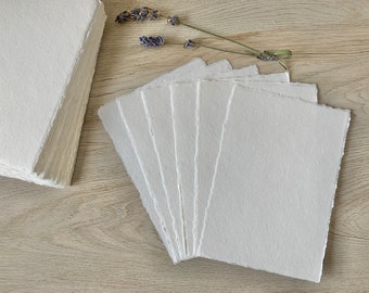 Papel de algodón blanco de 150 g/m², hecho a mano, con bordes desbarbados, de 4,25 x 6 pulgadas, para invitaciones de boda, papelería y caligrafía.