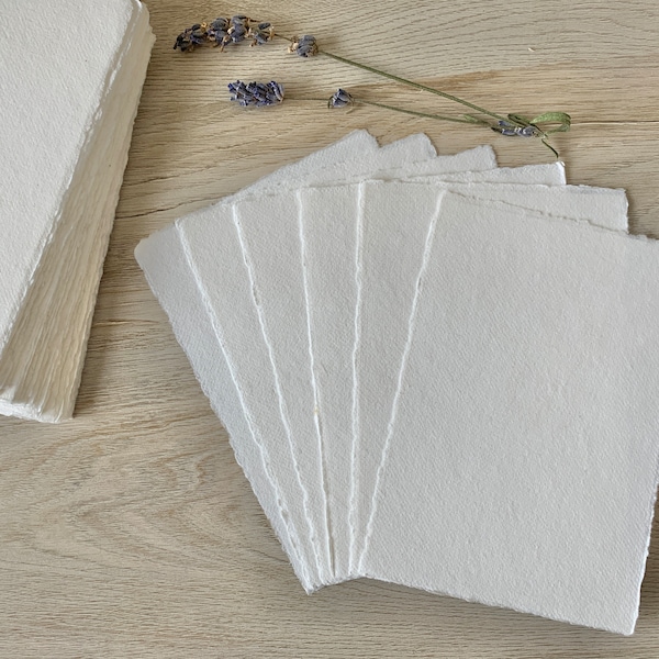 4.25x6" WHITE 150 gsm Handmade Deckle Edge Cotton Rag Paper Torn Edge RSVP or Details Card Deckled Edge Paper Stationery Wedding Invitations