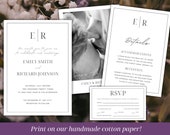 Minimalist Wedding Invitation Bundle, Minimal Invitation Template Set, Modern Invite Suite, Elegant Online Rsvp Card, Cotton Deckled Paper