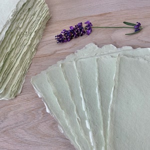 4.25x6&quot; SAGE GREEN 150 gsm Handmade Deckle Edge Cotton  Paper Torn Edge RSVP Details Card Deckled Edge Paper Stationery Wedding Invitations
