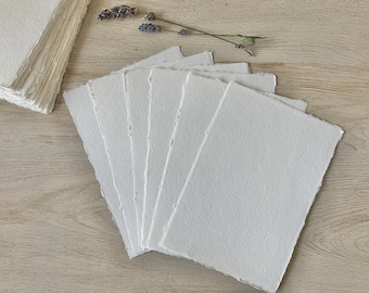 Papel de algodón blanco de 150 g/m², hecho a mano, con bordes desbarbados, de 5 x 7 pulgadas, para papelería, bodas, caligrafía.