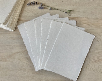 5x7" WHITE 150gsm Handmade Deckled Edge Cotton Rag Paper Deckle Edge Paper White Cotton Paper Stationery Wedding Paper Calligraphy Paper