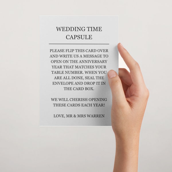 Wedding Time Capsule Card, Wedding Custom Card, Black and White Personalized Card