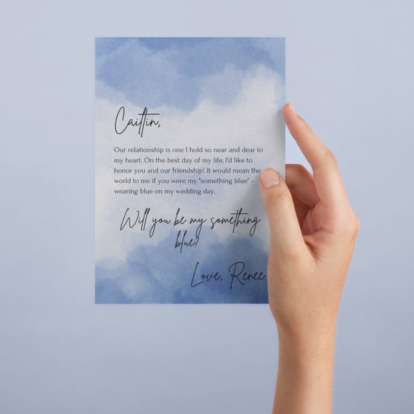 Something blue proposal card, something in blue crew, will you be my something blue