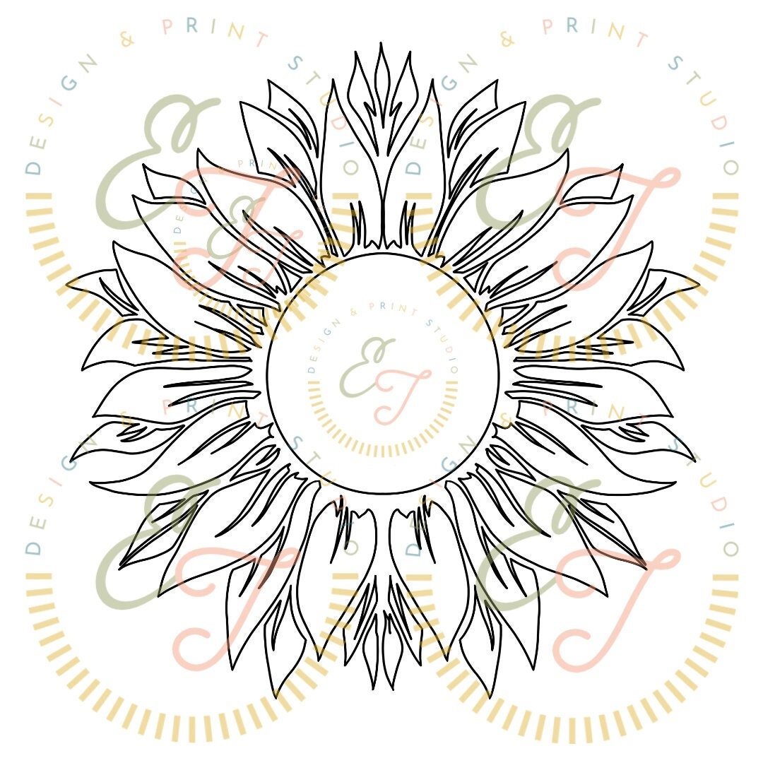 Sunflower Outline Svg Png Sunflower Outline Svg Sunflower Etsy